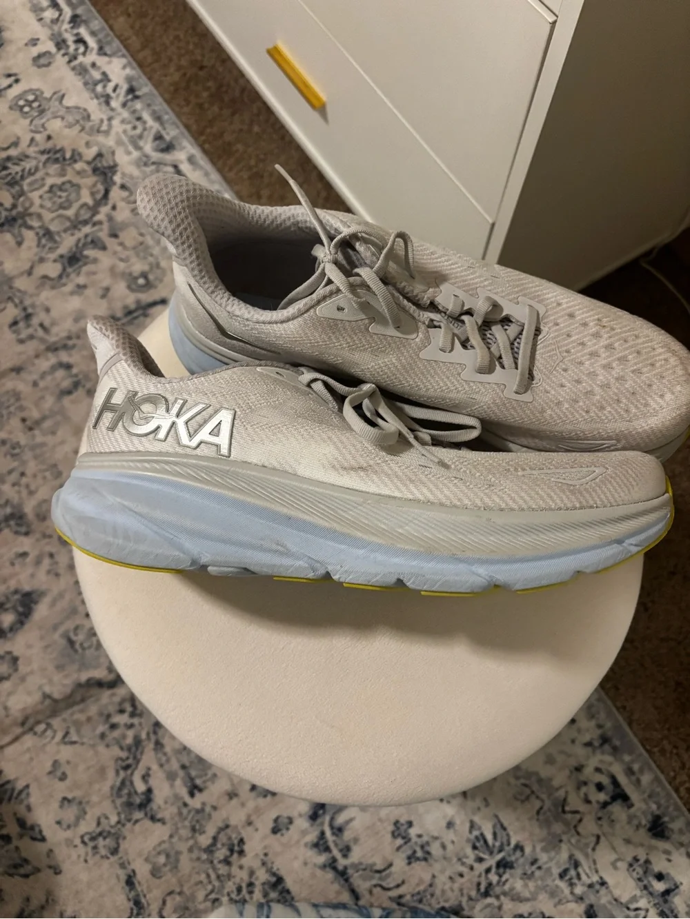 Hoka One One Light Gray and Pale Blue Women's Running Shoes